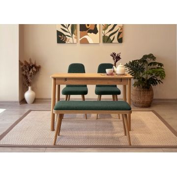 Set masa extensibila si 4 scaune, Vella, Vina Mini 01 1070, PAL, Stejar / Verde