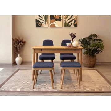 Set masa extensibila si 4 scaune, Vella, Vina Mini 02 1048, PAL, Stejar / Albastru închis