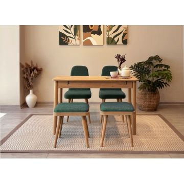 Set masa extensibila si 4 scaune, Vella, Vina Mini 02 1070, PAL, Stejar / Verde
