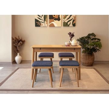 Set masa extensibila si 4 scaune, Vella, Vina Mini 05 1048, PAL, Stejar / Albastru închis