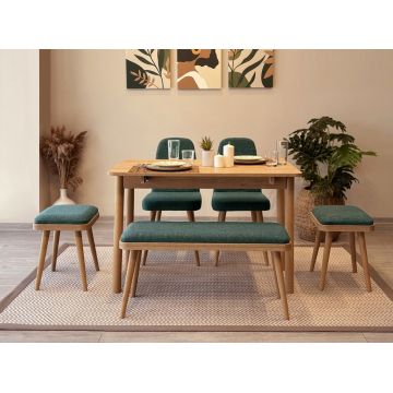 Set masa extensibila si 6 scaune, Vella, Vina Mini 03 1070, PAL, Stejar / Verde