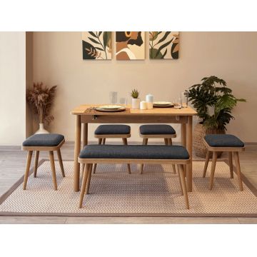 Set masa extensibila si 6 scaune, Vella, Vina Mini 06 1053, PAL, Stejar / Antracit
