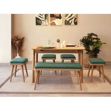 Set masa extensibila si 6 scaune, Vella, Vina Mini 06 1070, PAL, Stejar / Verde