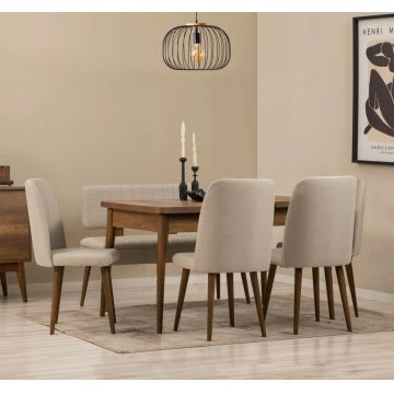 Set masa extensibila si 6 scaune, Vella, Vina, PAL, Maro/Crem