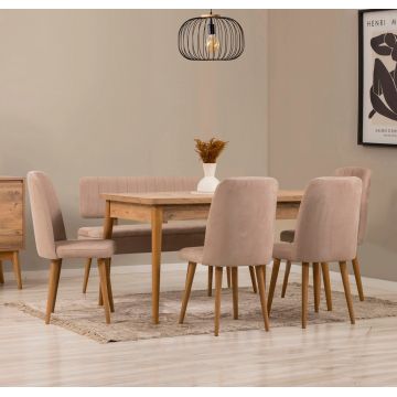 Set masa extensibila si 6 scaune, Vella, Vina, PAL, Pin Atlantic / Piatră