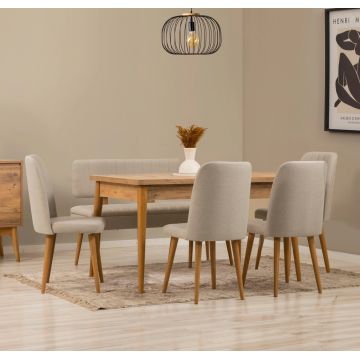 Set masa extensibila si 6 scaune, Vella, Vina, PAL, Pin Atlantic / Smântână
