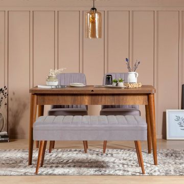 Set masa extensibila si scaune, Hanah Home, Vina 0701, Nuc / Gri