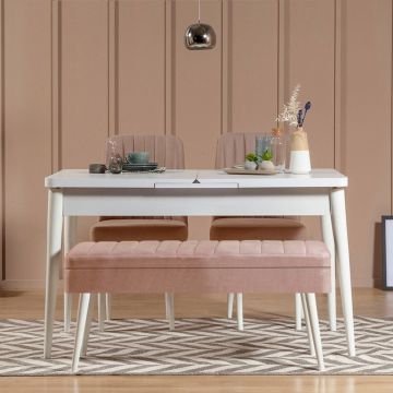 Set masa extensibila si scaune, Hanah Home, Vina 0900, Alb / Piatra