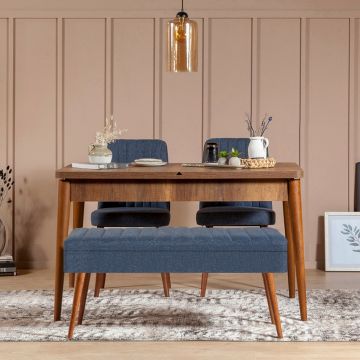 Set masa extensibila si scaune, Hanah Home, Vina 1048, Nuc / Albastru închis