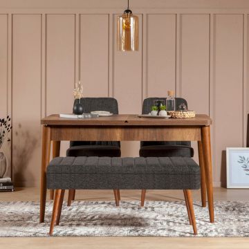 Set masa extensibila si scaune, Hanah Home, Vina 1053, Nuc / Antracit