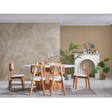 Set masă și scaune (6 piese), Fairfax, Pera, Alb / Natural