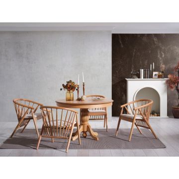 Set masă și scaune extensibile (4 bucăți), Fairfax, Eva, Natural
