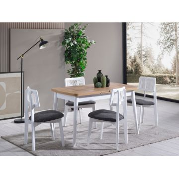 Set masă și scaune extensibile (4 bucăți), Fairfax, Milla, Alb / Natural