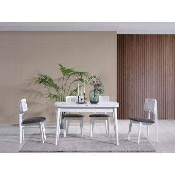 Set masă și scaune extensibile (4 bucăți), Fairfax, Milla, Alb