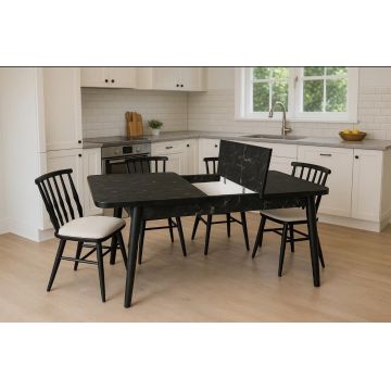 Set masă și scaune extensibile (5 bucăți), Fairfax, Lotus, Negru