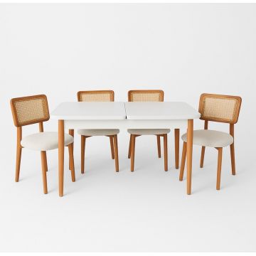 Set masă și scaune extensibile (5 bucăți), Fairfax, Natura, Alb lemn / Stejar