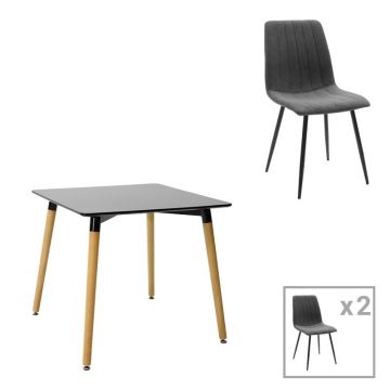 Set masa si scaune 3 piese Natali-Noor Gri inchis 80x80x76 cm