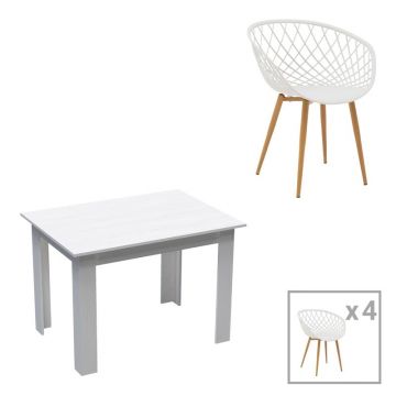 Set masa si scaune 5 buc Manka-Ezra Alb 110x80x77 cm
