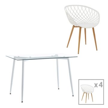 Set masa si scaune 5 buc Quana-Ezra Alb 120x70x75 cm