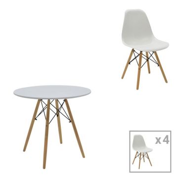 Set masa si scaune 5 piese Julita Alb 80x80x73 cm