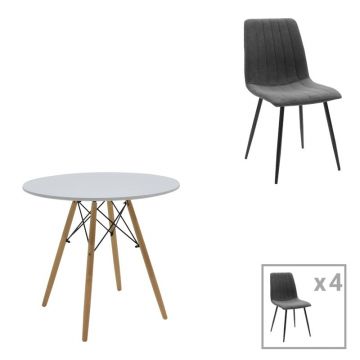 Set masa si scaune 5 piese Julita-Noor Gri inchis 80x80x73 cm