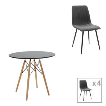 Set masa si scaune 5 piese Julita-Noor Gri inchis 80x80x73 cm