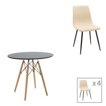Set masa si scaune 5 piese Julita-Noor Negru 80x80x73 cm