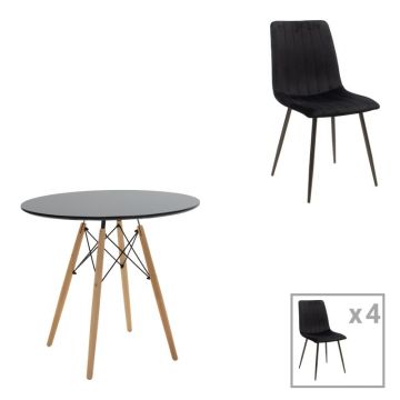 Set masa si scaune 5 piese Julita-Noor Negru 80x80x73 cm
