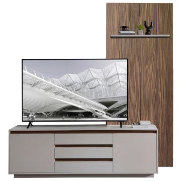 Set mobilă living, culoare lemn de nuc, cașmir, 214/232/45 cm