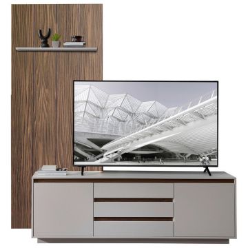 Set mobilă living, culoare lemn de nuc, cașmir, 214/232/45 cm