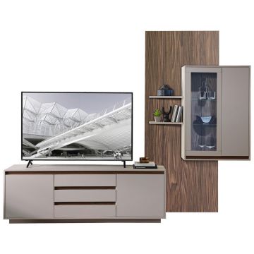 Set Mobilă Living, culoare lemn de nuc, cașmir, 290/232/45 cm