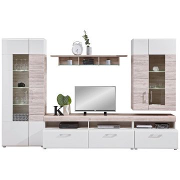 SET MOBILA LIVING in alb, culoare lemn stejar
