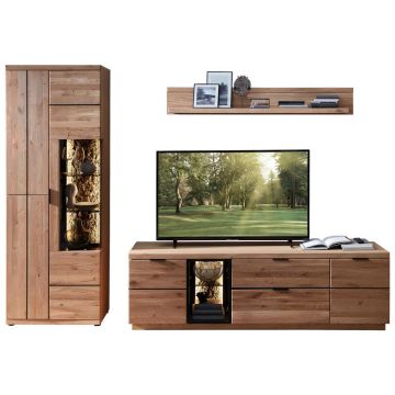 Set Mobilă Living, negru, stejar sălbatic, 290/207/50 cm