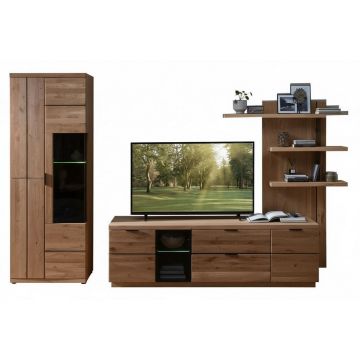 Set Mobilă Living, negru, stejar sălbatic, 310/207/50 cm