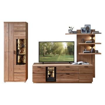 Set Mobilă Living, negru, stejar sălbatic, 310/207/50 cm