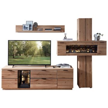 Set Mobilă Living, negru, stejar sălbatic,