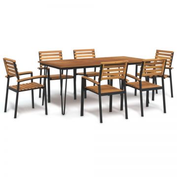 Set mobilier de grădină, 7 piese, lemn masiv de acacia și metal