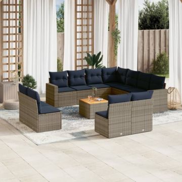 Set mobilier de grădină cu perne, 12 piese, gri, poliratan