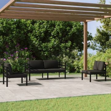 Set mobilier de grădină cu perne, 4 piese, antracit, aluminiu