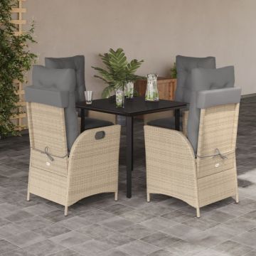 Set mobilier de grădină cu perne, 5 piese, bej, poliratan