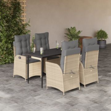 Set mobilier de grădină cu perne, 5 piese, bej, poliratan