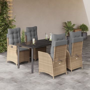 Set mobilier de grădină cu perne, 5 piese, bej, poliratan