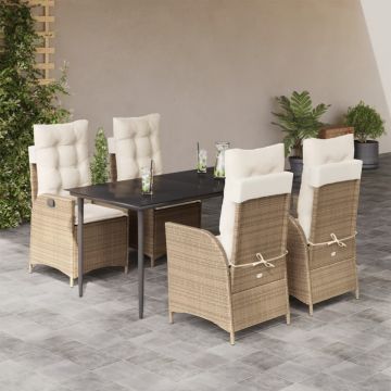Set mobilier de grădină cu perne, 5 piese, bej, poliratan