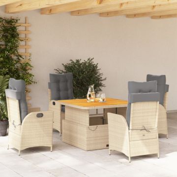 Set mobilier de grădină cu perne, 5 piese, bej, poliratan