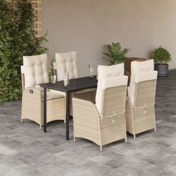 Set mobilier de grădină cu perne, 5 piese, bej, poliratan