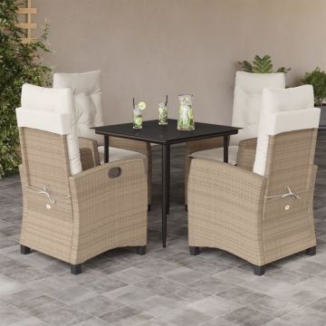 Set mobilier de grădină cu perne, 5 piese, bej, poliratan