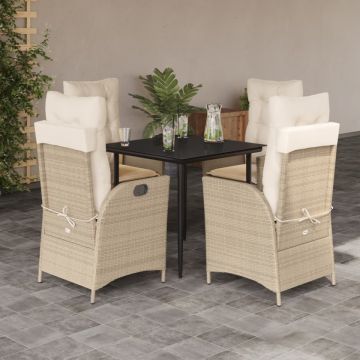 Set mobilier de grădină cu perne, 5 piese, bej, poliratan