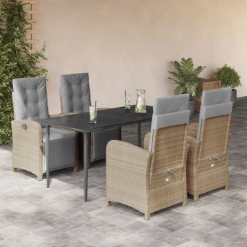 Set mobilier de grădină cu perne, 5 piese, bej, poliratan