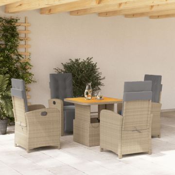 Set mobilier de grădină cu perne, 5 piese, bej, poliratan