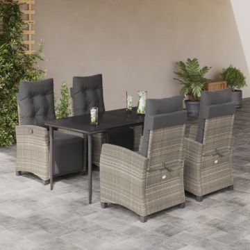Set mobilier de grădină cu perne, 5 piese gri deschis poliratan